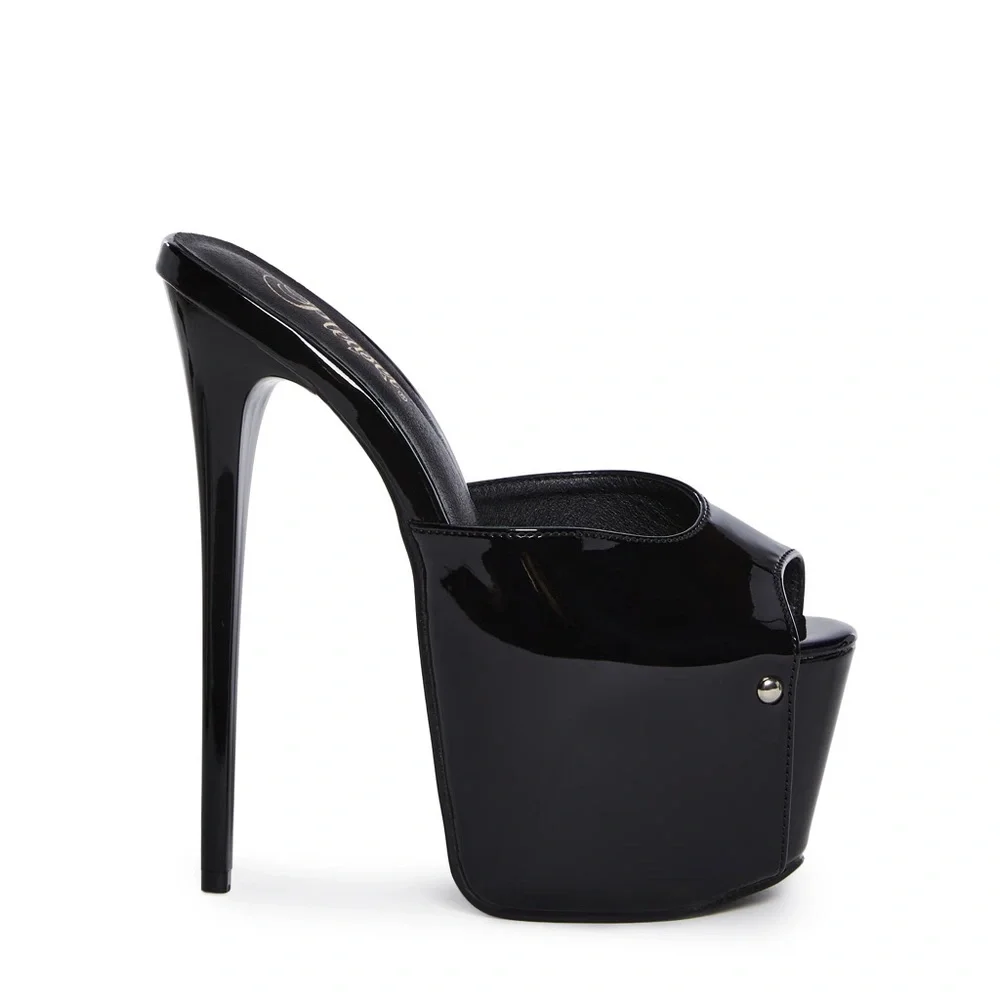 Pleaser 7 inch Black Platform Kitten Mules sz6 shiny PVC latex